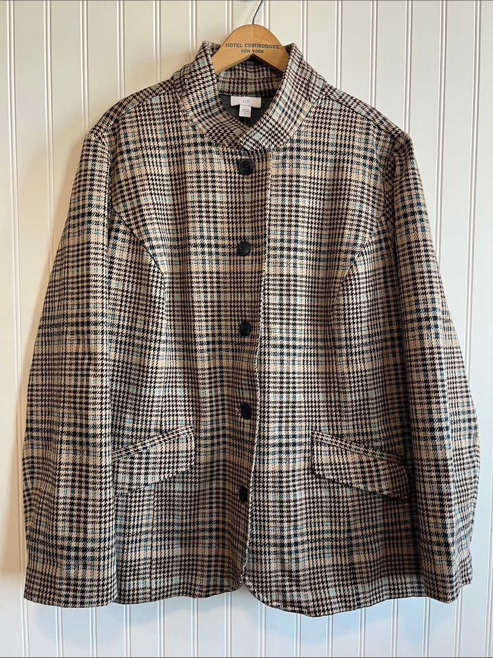 J. Jill Tan and Black Checked Jacket plaid Women 2X NWT